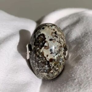 Natural Statement Green amber ring, Oval shaped, Rare Oreo cookie color,